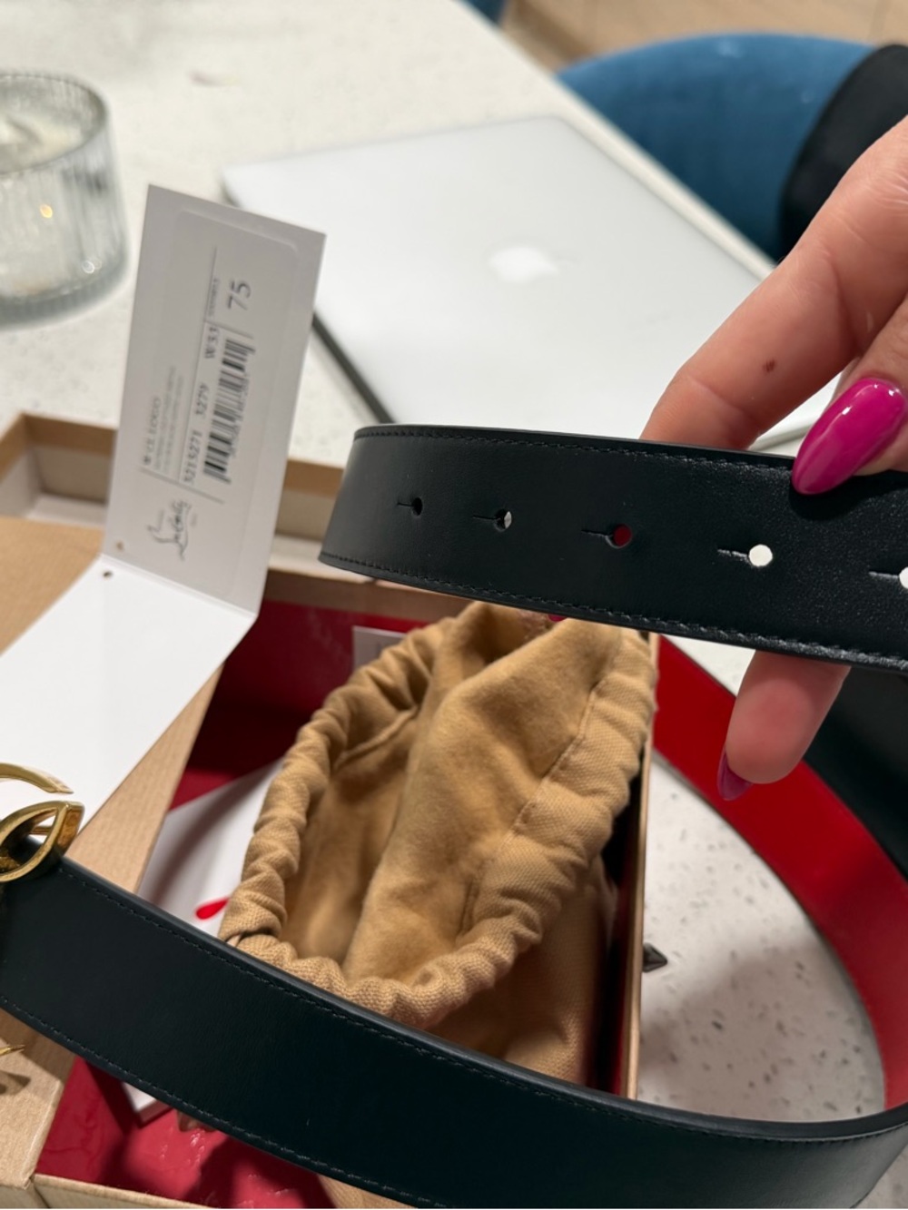 Christian Louboutin Black Leather belt with Gold Logo Buckle - Picture 5 of 7